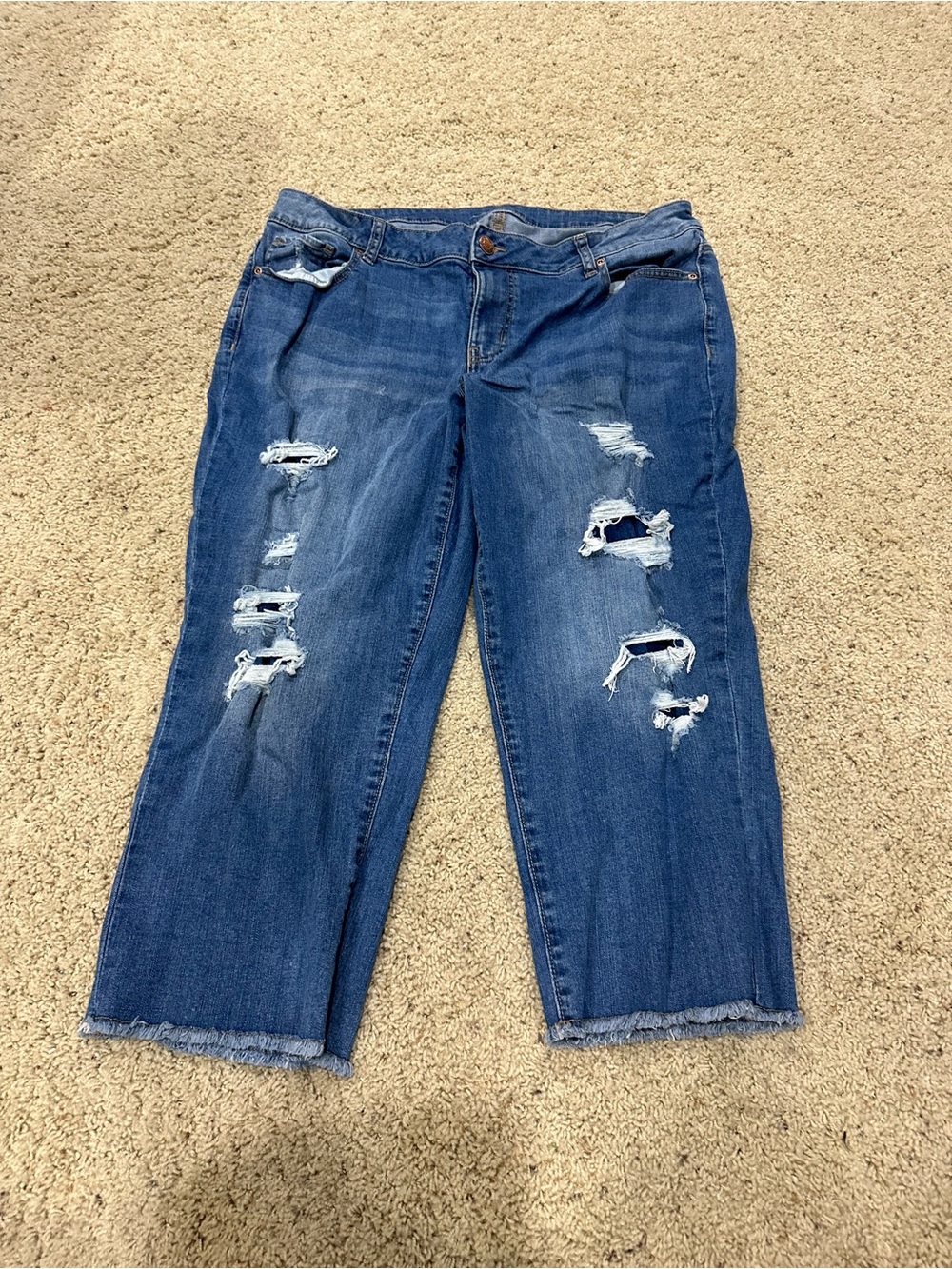 Maurices Jeans Womens 16W Distressed Ripped Denim High Rise Plus Size Raw Hem